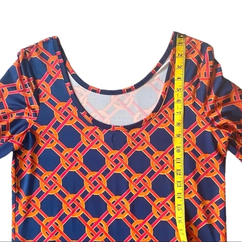 MUD Pie Women’s Navy Red Orange Lattice Print Shirt-Dress Scoop Neck, EUC Size M - Picture 12 of 14